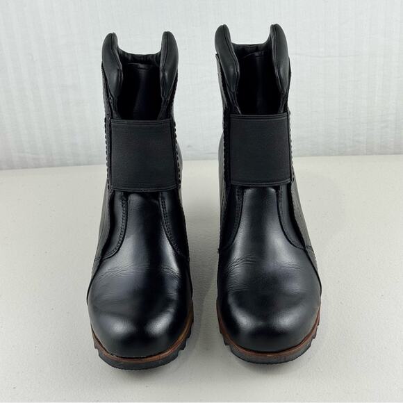 Sorel Fiona Wedge Lux Black Leather Wedge Ankle Boots Size 7 EUR 38 Waterproof - Picture 2 of 11